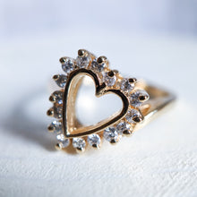 Load image into Gallery viewer, 14K Yellow Gold Open-Work Heart Diamond Halo Ring in Size US 6 / UK L
