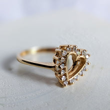 Load image into Gallery viewer, 14K Yellow Gold Open-Work Heart Diamond Halo Ring in Size US 6 / UK L
