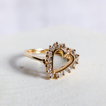 Load image into Gallery viewer, 14K Yellow Gold Open-Work Heart Diamond Halo Ring in Size US 6 / UK L
