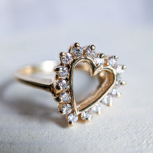 Load image into Gallery viewer, 14K Yellow Gold Open-Work Heart Diamond Halo Ring in Size US 6 / UK L
