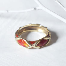 Load image into Gallery viewer, Tiffany &amp; Co. 18K Yellow Gold Red X Design Enamel Band Size US 8.25 / UK Q

