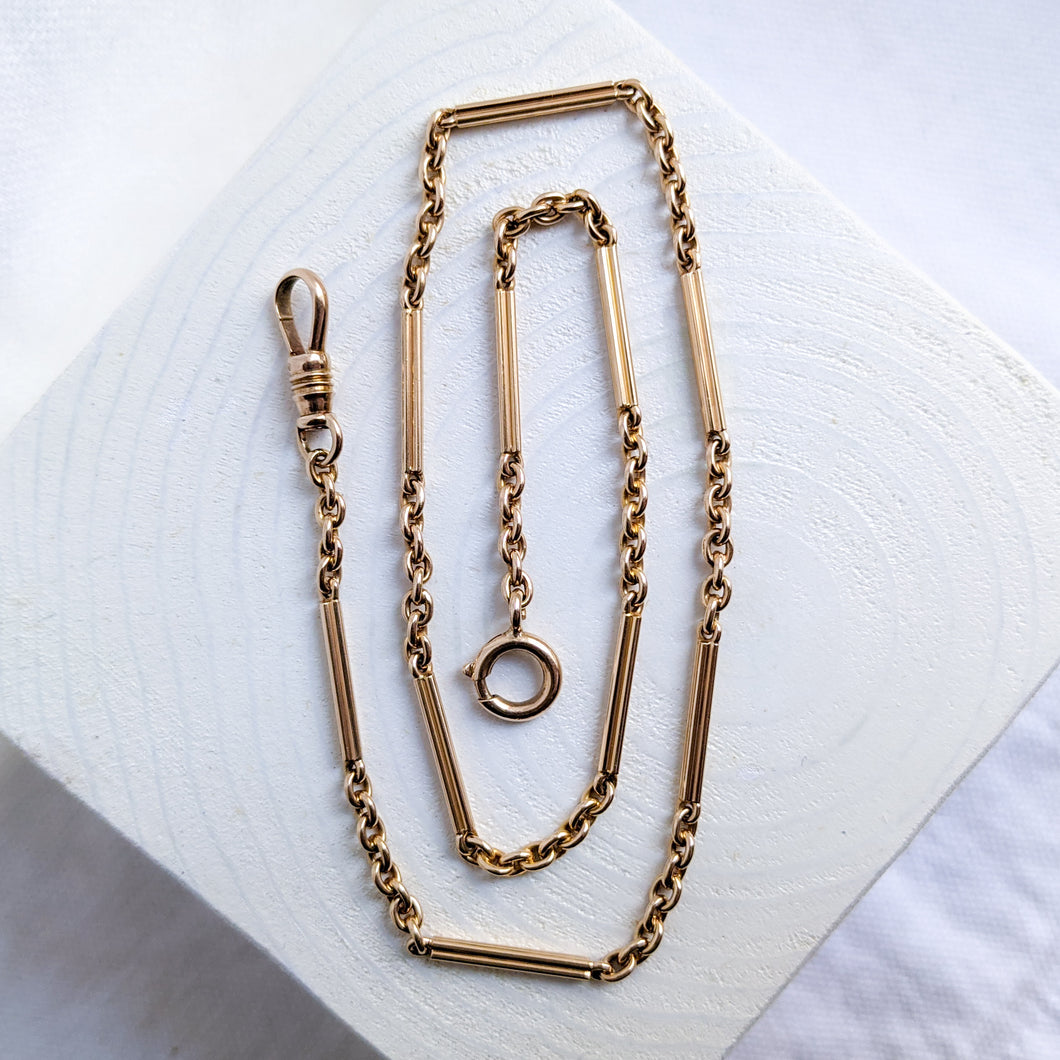 14.75 inch 14K Yellow Gold Bar-link Watch Chain