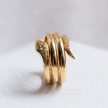 Load image into Gallery viewer, 18K Yellow Gold Snake Ring with Diamonds Size US 7.5 / UK P
