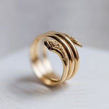 Load image into Gallery viewer, 18K Yellow Gold Snake Ring with Diamonds Size US 7.5 / UK P
