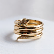 Load image into Gallery viewer, 18K Yellow Gold Snake Ring with Diamonds Size US 7.5 / UK P
