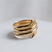 Load image into Gallery viewer, 18K Yellow Gold Snake Ring with Diamonds Size US 7.5 / UK P
