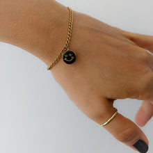 Load image into Gallery viewer, 6.5 inch | 16.5 cm 18k Rose Gold Dainty Curb-Link Black Smiley Bracelet
