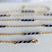 Load image into Gallery viewer, 28 inch 14K Yellow Gold Blue Enamel Spiral and Cable-Link Chain
