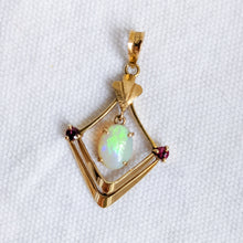 Load image into Gallery viewer, Art Nouveau 14K Yellow Gold Opal and Rubies Pendant
