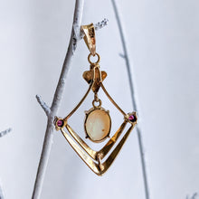 Load image into Gallery viewer, Art Nouveau 14K Yellow Gold Opal and Rubies Pendant
