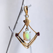 Load image into Gallery viewer, Art Nouveau 14K Yellow Gold Opal and Rubies Pendant
