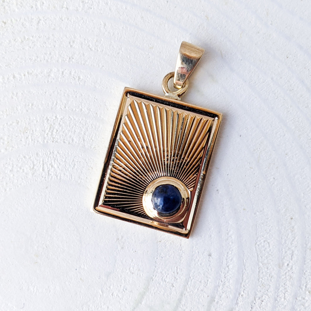 14K Yellow Gold Engine-Turned Sapphire Sunset Pendant