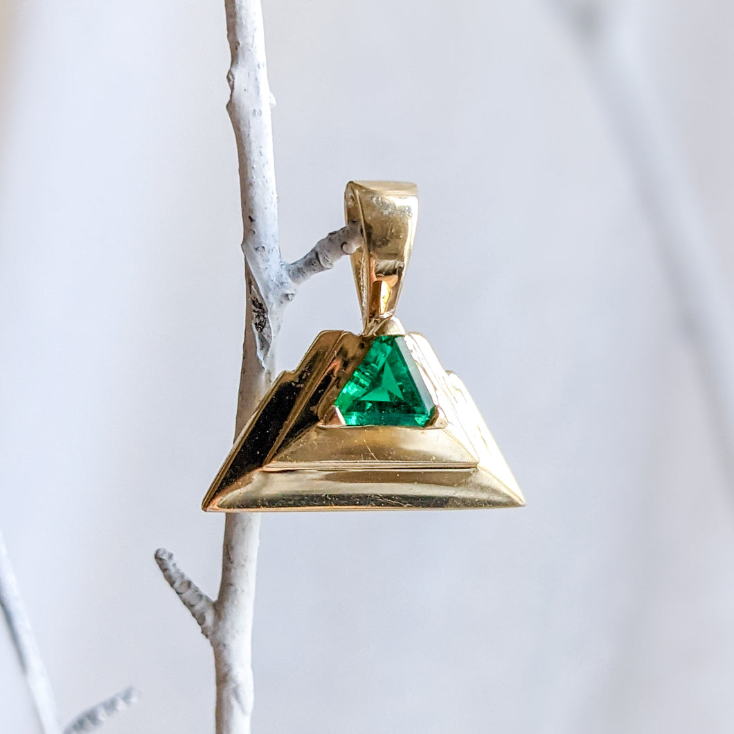 14K Yellow Gold Triangular Synthetic Emerald Pendant