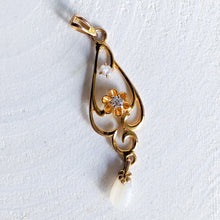 Load image into Gallery viewer, 10K Yellow Gold Ostby &amp; Barton Diamond and Pearl Drop Pendant
