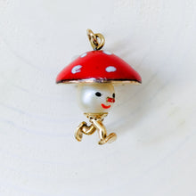 Load image into Gallery viewer, Vintage 14K Yellow Gold Enamel Pearl Toadstool Mushroom Figurine Pendant
