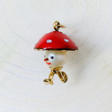 Load image into Gallery viewer, Vintage 14K Yellow Gold Enamel Pearl Toadstool Mushroom Figurine Pendant
