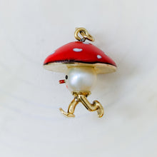 Load image into Gallery viewer, Vintage 14K Yellow Gold Enamel Pearl Toadstool Mushroom Figurine Pendant
