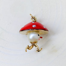 Load image into Gallery viewer, Vintage 14K Yellow Gold Enamel Pearl Toadstool Mushroom Figurine Pendant
