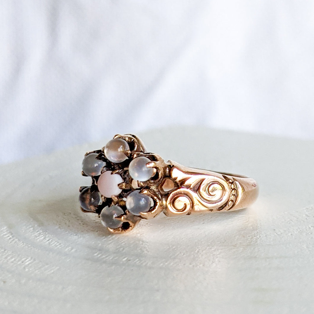 10K Rose Gold Victorian Moonstone with Shell/Coral Center Stone Ring Size US 3.5 / UK G