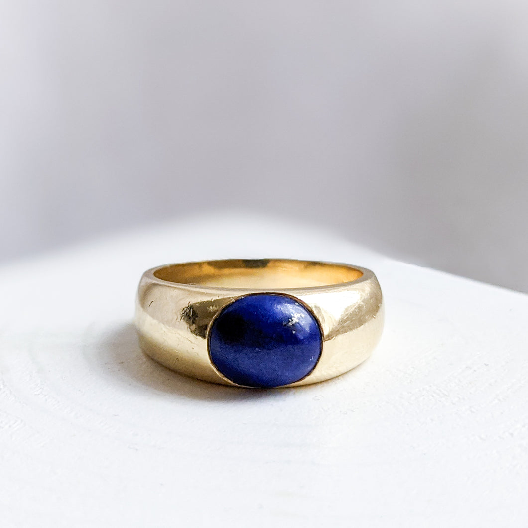 14K Yellow Gold 1920s Lapis Lazuli Ring Size US 8.25 / UK Q