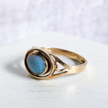 Load image into Gallery viewer, 14K Yellow Gold Amber &amp; Pectolite (Larimar) Flip Ring Size US 7 / UK N.5
