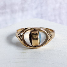 Load image into Gallery viewer, 14K Yellow Gold Amber &amp; Pectolite (Larimar) Flip Ring Size US 7 / UK N.5
