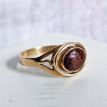 Load image into Gallery viewer, 14K Yellow Gold Amber &amp; Pectolite (Larimar) Flip Ring Size US 7 / UK N.5
