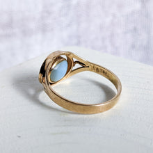 Load image into Gallery viewer, 14K Yellow Gold Amber &amp; Pectolite (Larimar) Flip Ring Size US 7 / UK N.5
