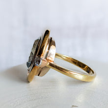 Load image into Gallery viewer, 14K Two-Tone Gold 5.5 ct Aquamarine + Old Brilliant Cut Diamond Ring
