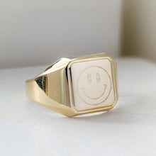 Load image into Gallery viewer, Vintage 14K Yellow Gold Square Smiley Signet Ring
