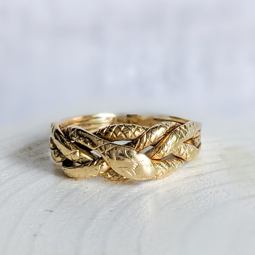 14K Yellow Gold Braided Snake Ring US 8.5 / UK Q.5