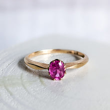 Load image into Gallery viewer, 18K Rose Gold Ruby Solitaire Ring Size UK K / US 5.5
