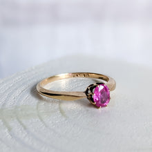 Load image into Gallery viewer, 18K Rose Gold Ruby Solitaire Ring Size UK K / US 5.5
