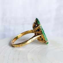Load image into Gallery viewer, Art Deco 18K Yellow Gold Hand Carved Jade Ring US 8.75 / UK R
