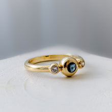 Load image into Gallery viewer, 18K Yellow Gold Sapphire and Diamond Trilogy Ring Size US 5 / UK J+
