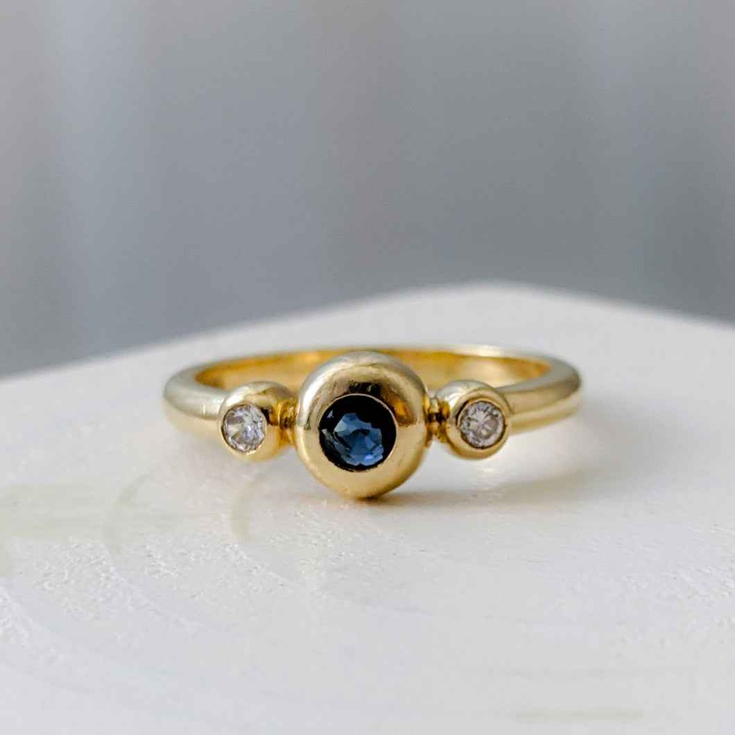 18K Yellow Gold Sapphire and Diamond Trilogy Ring Size US 5 / UK J+