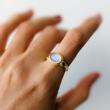 Load image into Gallery viewer, 18K Yellow Gold Moonstone and Sapphire Ring Size US 8.25 / UK Q
