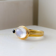 Load image into Gallery viewer, 18K Yellow Gold Moonstone and Sapphire Ring Size US 8.25 / UK Q
