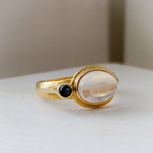 Load image into Gallery viewer, 18K Yellow Gold Moonstone and Sapphire Ring Size US 8.25 / UK Q
