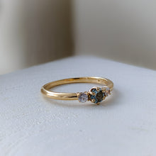 Load image into Gallery viewer, 18K Yellow Gold Aquamarine and Sapphire Trilogy Ring Size US 6.5 / UK M.5
