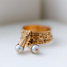 Load image into Gallery viewer, 18K Rose Gold Multi Band Pearl Ring Size US 4.5 / UK I.5
