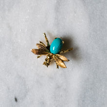 Load image into Gallery viewer, 14K Yellow Gold Turquoise Fly Brooch
