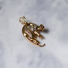 Load image into Gallery viewer, 14K Yellow Gold Diamonds and Rubies Panther Pendant
