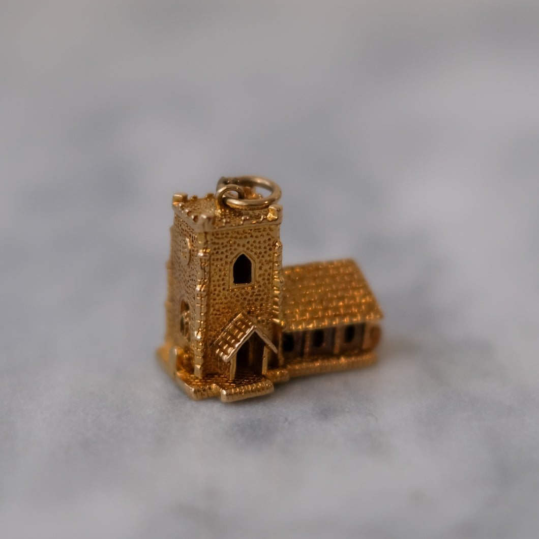 Vintage 9K Yellow Gold Articulated Church Charm