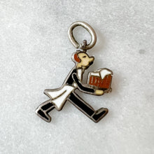 Load image into Gallery viewer, Vintage 1950s Silver and Enamel Waiter Carrying Beer Charm
