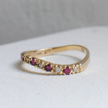 Load image into Gallery viewer, 14K Yellow Gold Wavy Ruby &amp; Diamond Stacking Band Size US 4.5 / UK I.5
