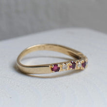 Load image into Gallery viewer, 14K Yellow Gold Wavy Ruby &amp; Diamond Stacking Band Size US 4.5 / UK I.5
