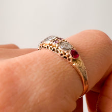Load image into Gallery viewer, Victorian 15K Rose Gold Diamond Amethyst and Ruby Ring Size US 7.5 / UK O.5
