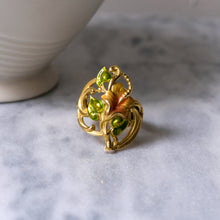 Load image into Gallery viewer, Art Nouveau 18K Yellow Gold Enamel Hibiscus Flower Ring
