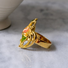 Load image into Gallery viewer, Art Nouveau 18K Yellow Gold Enamel Hibiscus Flower Ring
